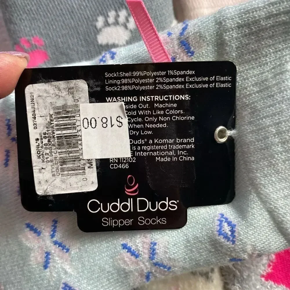 Cuddl Duds Girls 4-10 Ankle Double Layer Slipper Socks Total 6 Pr
